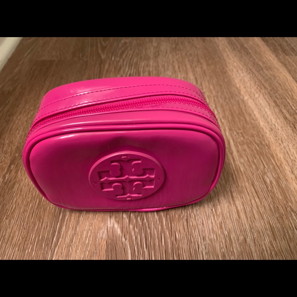 Tory Burch pink patent cosmetics bag- like new!